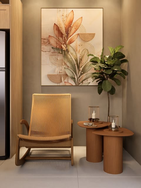 Ambiente interno acolhedor com mobiliário e iluminação